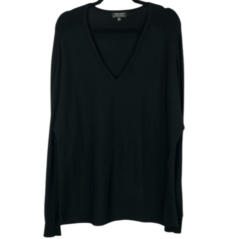 Lord & Taylor Black Extra Fine Merino Wool Sweater Size Medium